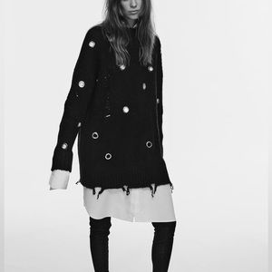 Zara ripped sweater with eyelets